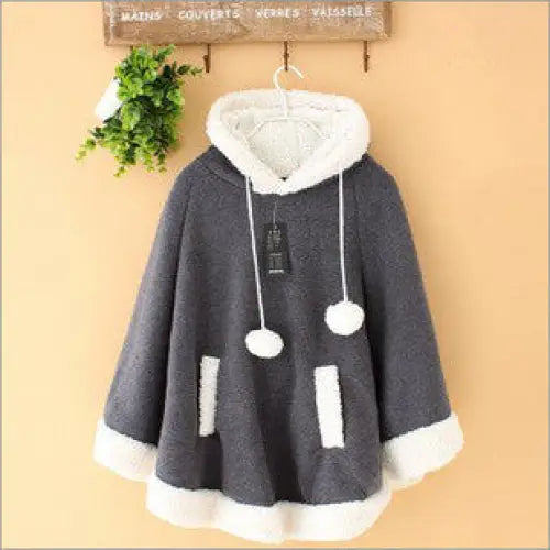 Cozy Kawaii Poncho in Assorted Colors for Daily Snuggles - Dark Grey - Sweater