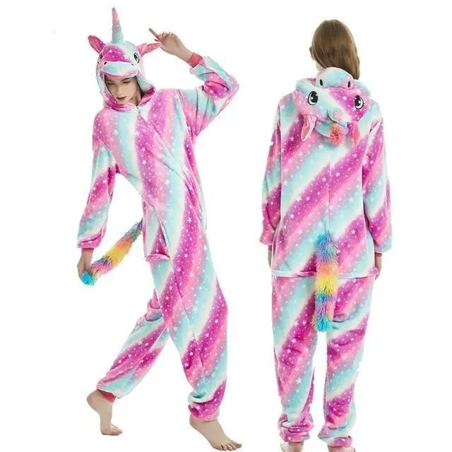 Cozy Kigurumi Costumes in Blue Unicorn and Pink Unicorn Styles - Pink Striped Unicorn / S - onesie