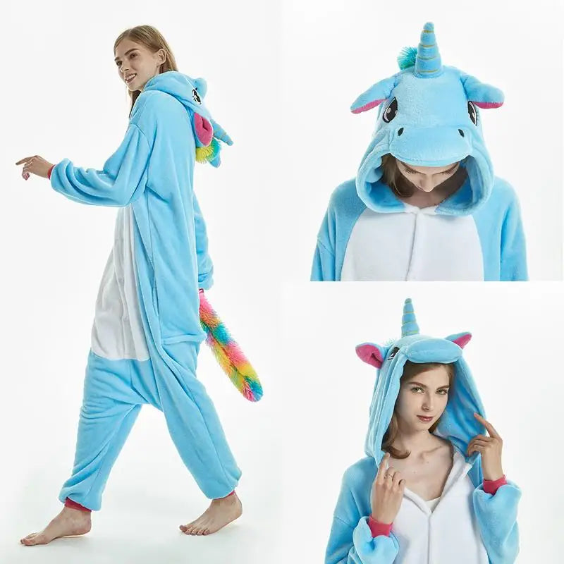 Cozy Kigurumi Costumes in Blue Unicorn and Pink Unicorn Styles - onesie