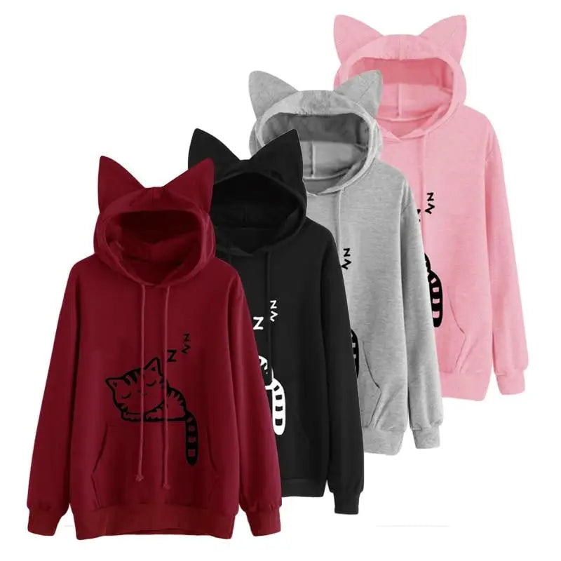 Cozy Kitten Pullover Hoodie for Sleepy Cat Lovers - sweater