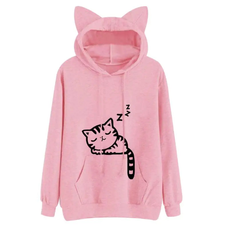 Cozy Kitten Pullover Hoodie for Sleepy Cat Lovers - sweater