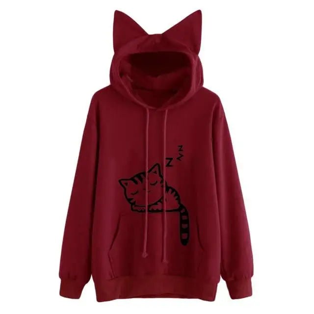 Cozy Kitten Pullover Hoodie for Sleepy Cat Lovers - Cosparty
