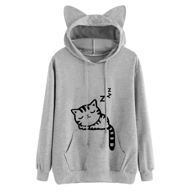 Cozy Kitten Pullover Hoodie for Sleepy Cat Lovers - Cosparty