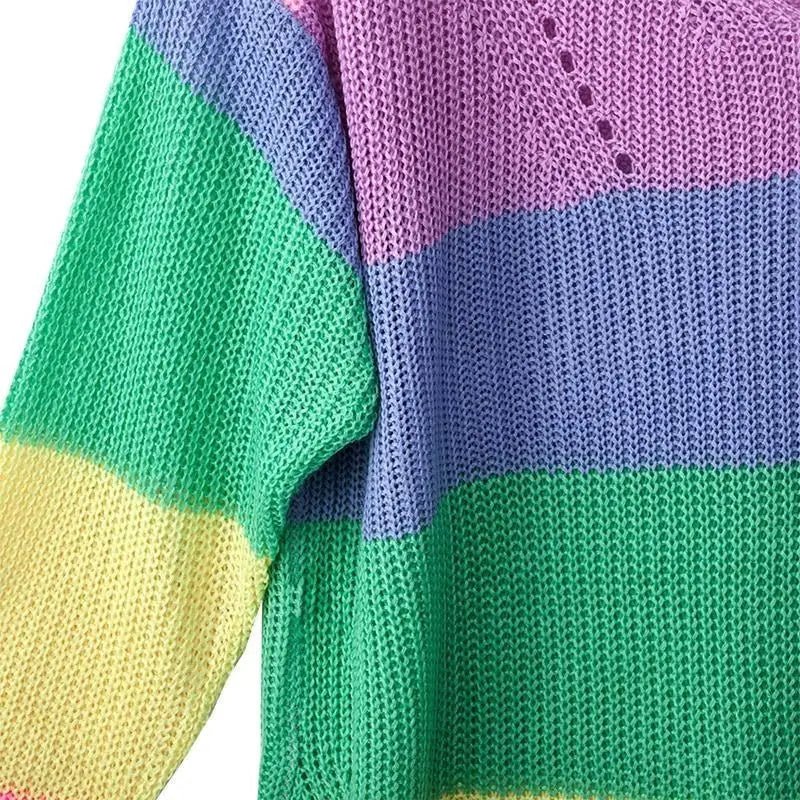 Cozy Long Sleeve Sweater Dress in Bright Rainbow Colors Org Instock - Cosparty