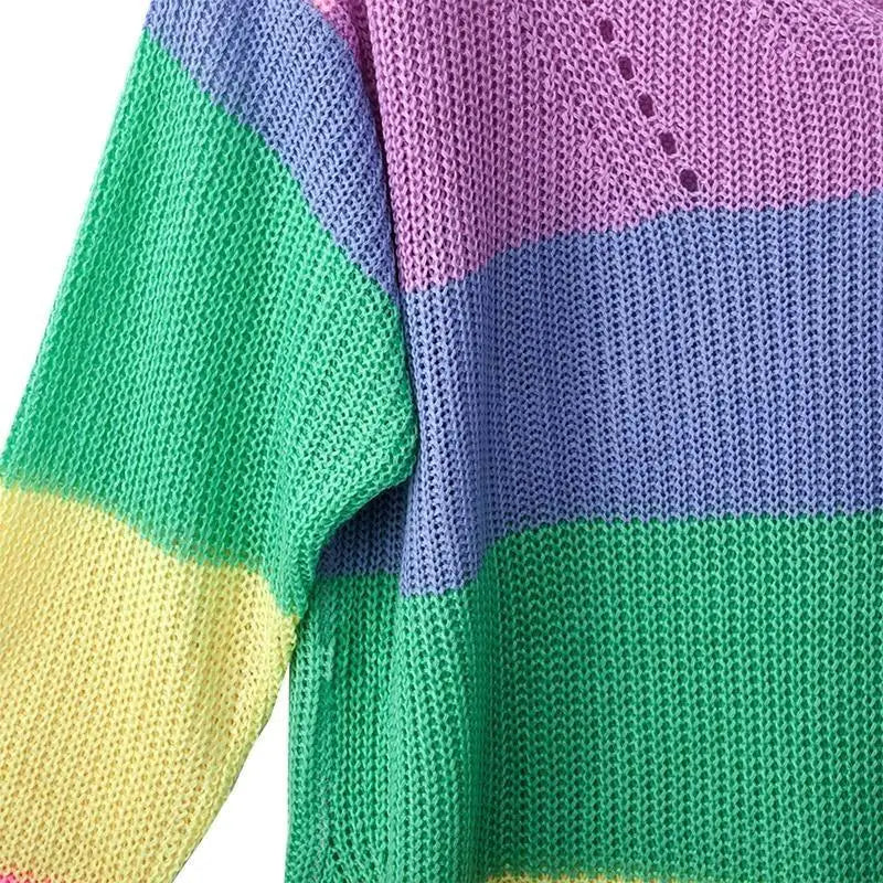 Cozy Long Sleeve Sweater Dress in Bright Rainbow Colors Org Instock - dress