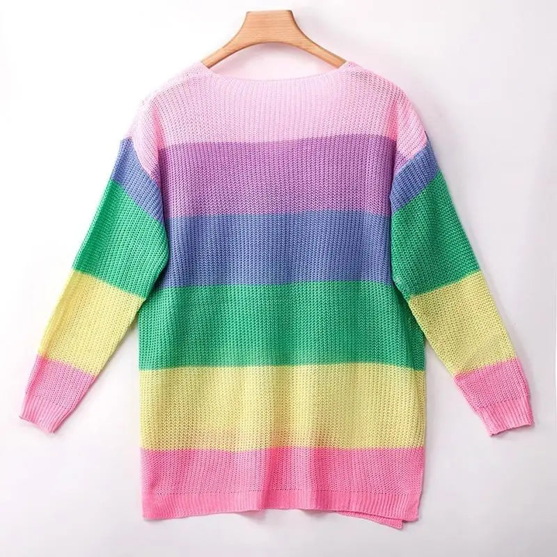 Cozy Long Sleeve Sweater Dress in Bright Rainbow Colors Org Instock - dress