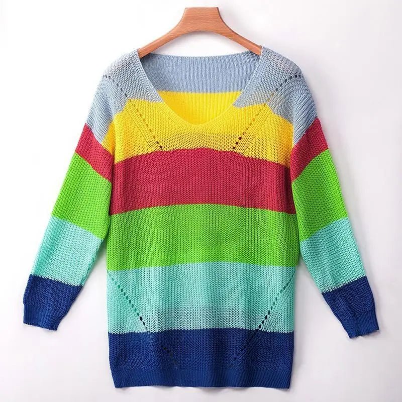 Cozy Long Sleeve Sweater Dress in Bright Rainbow Colors Org Instock - Cosparty