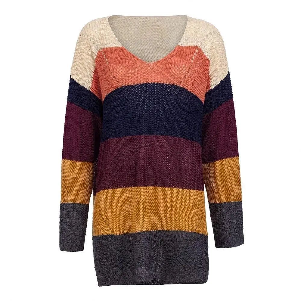 Cozy Long Sleeve Sweater Dress in Bright Rainbow Colors Org Instock - Cosparty