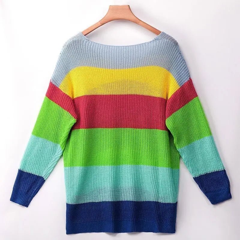 Cozy Long Sleeve Sweater Dress in Bright Rainbow Colors Org Instock - Cosparty