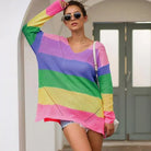 Cozy Long Sleeve Sweater Dress in Bright Rainbow Colors Org Instock - Cosparty