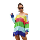 Cozy Long Sleeve Sweater Dress in Bright Rainbow Colors Org Instock - dress