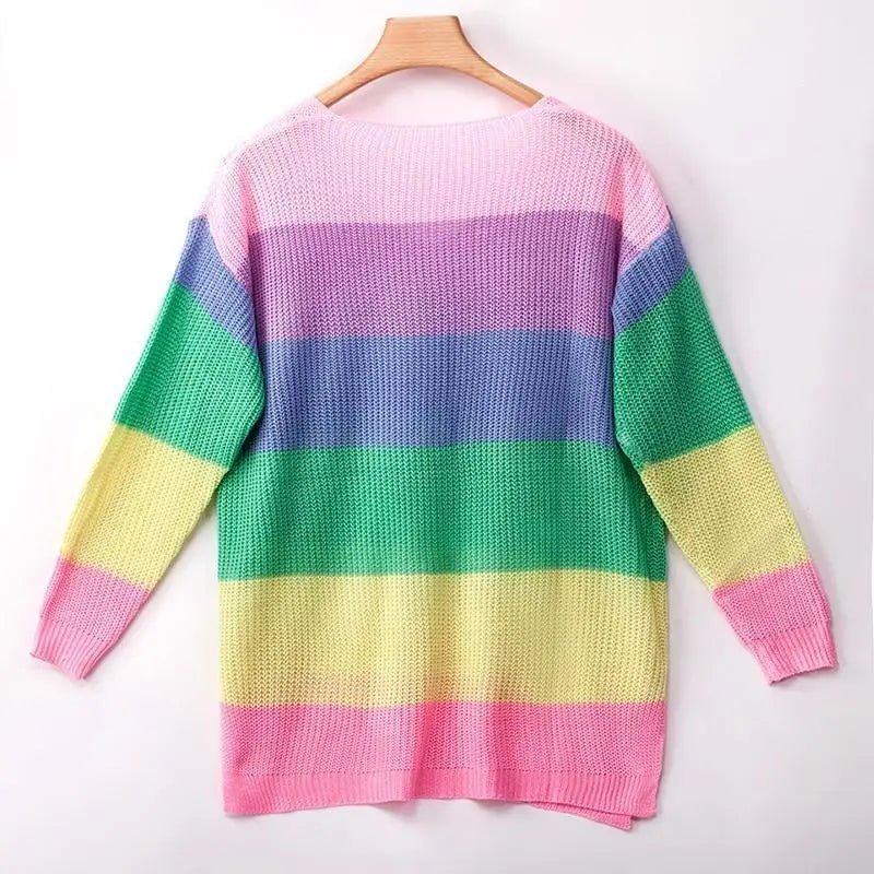 Cozy Long Sleeve Sweater Dress in Bright Rainbow Colors Org Instock - Cosparty