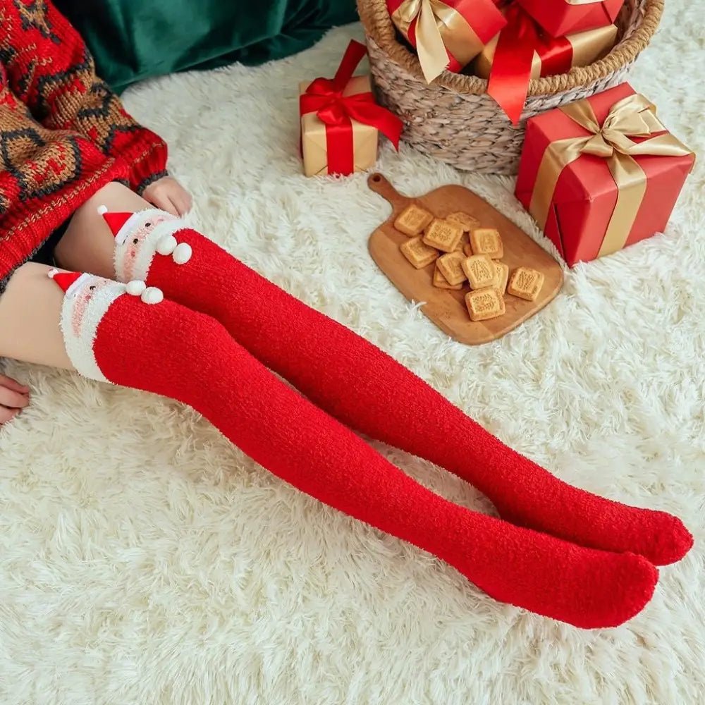 Cozy Red Santa Thigh High Stockings for Everyone - Cosparty