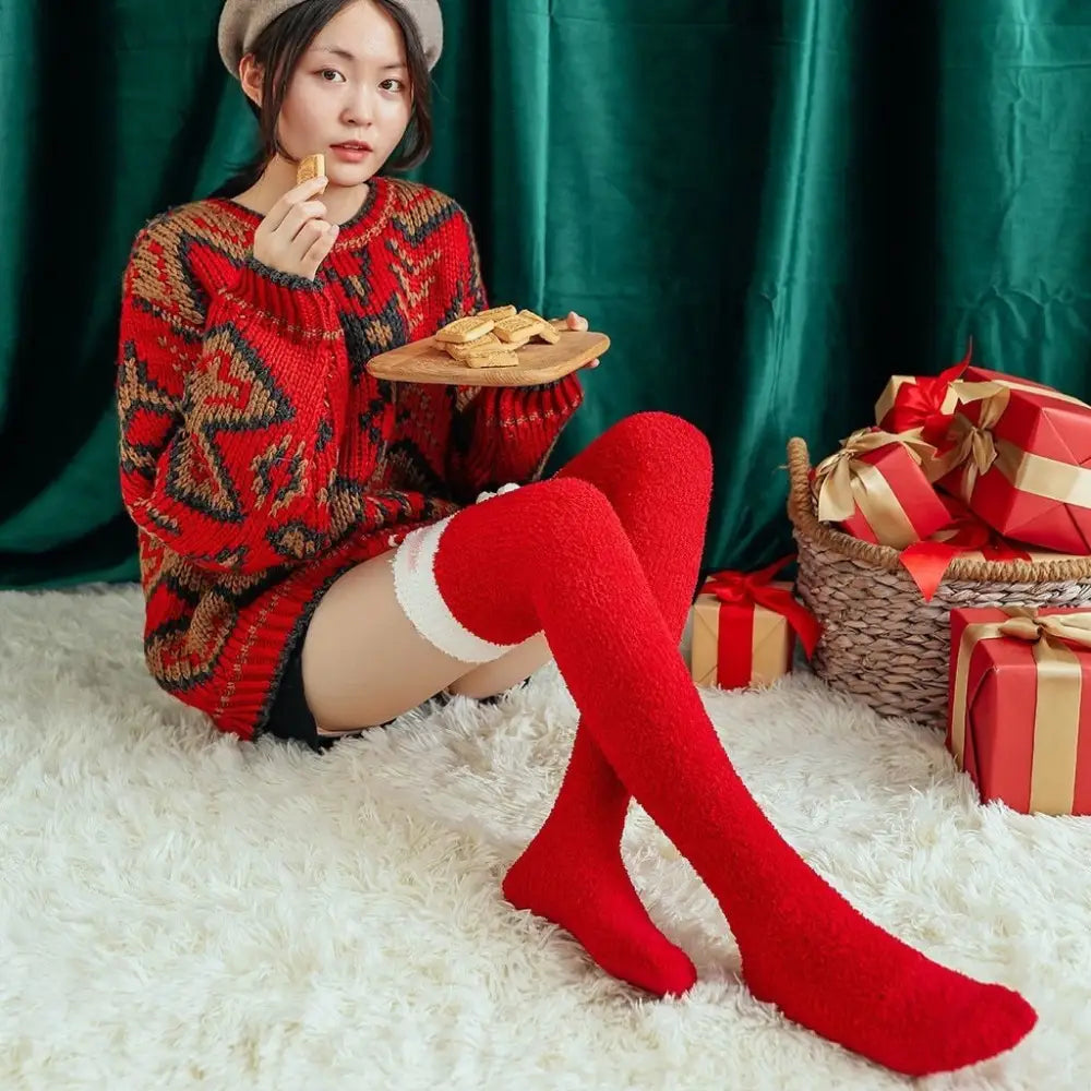 Cozy Red Santa Thigh High Stockings for Everyone - socks