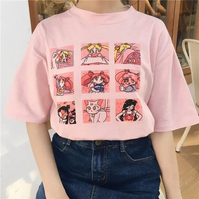 Cozy Retro Magical Girls T-Shirt with Pastel Aesthetic - Pink / S - Shirt