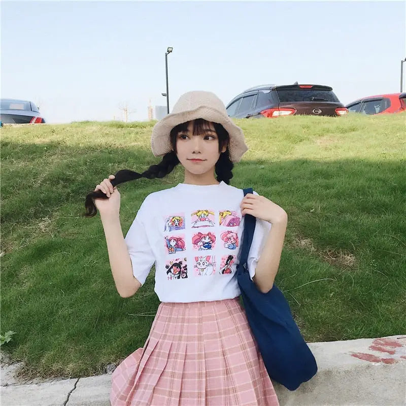 Cozy Retro Magical Girls T-Shirt with Pastel Aesthetic - Shirt