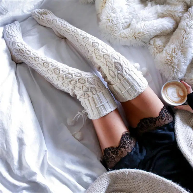 Cozy Thick Knitted Thigh High Socks for Fall and Winter - Socks