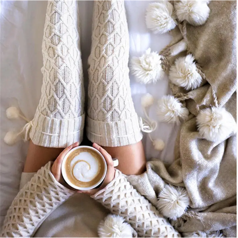 Cozy Thick Knitted Thigh High Socks for Fall and Winter - Socks