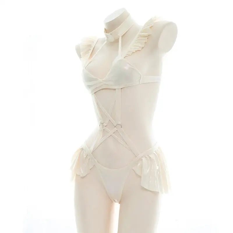 Cream - Colored Harness Lingerie Set for Kawaii and Kinky Fashion - Cosparty
