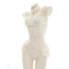 Cream - Colored Harness Lingerie Set for Kawaii and Kinky Fashion - Cosparty