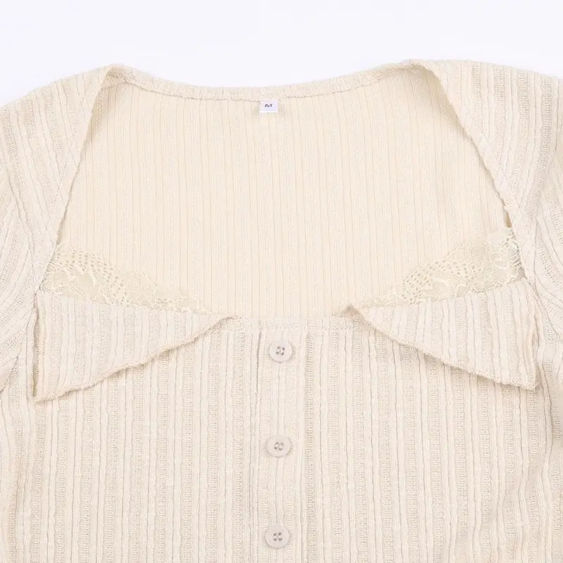 Cream Knit Cropped Sweater in Striped Cable Knit Fabric - sweater