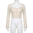 Cream Knit Cropped Sweater in Striped Cable Knit Fabric - Cosparty