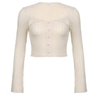Cream Knit Cropped Sweater in Striped Cable Knit Fabric - Cosparty