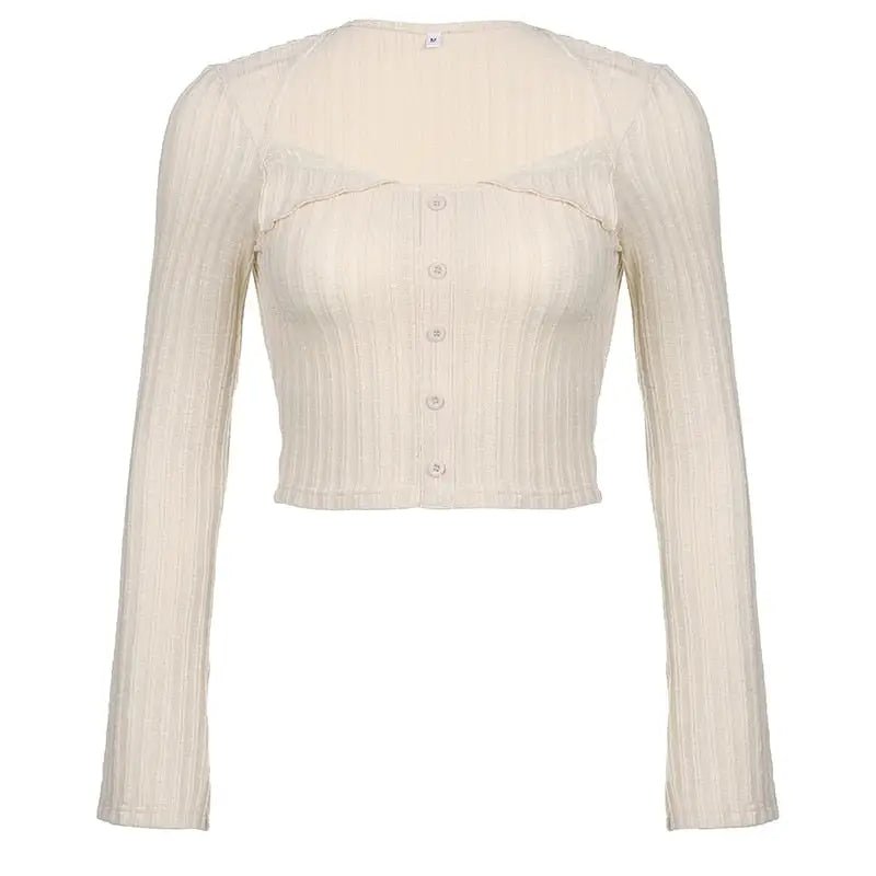 Cream Knit Cropped Sweater in Striped Cable Knit Fabric - Cosparty