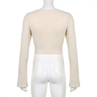 Cream Knit Cropped Sweater in Striped Cable Knit Fabric - Cosparty