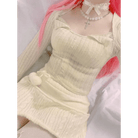 Cream Knit Cropped Sweater in Striped Cable Knit Fabric - Cosparty