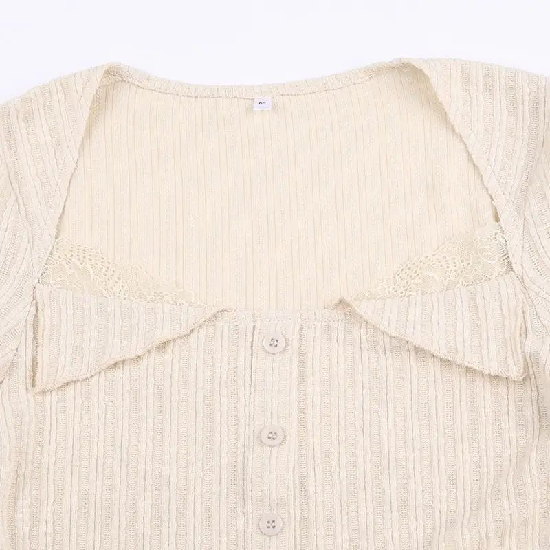 Cream Knit Cropped Sweater in Striped Cable Knit Fabric - Cosparty