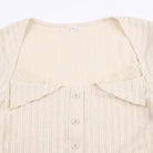 Cream Knit Cropped Sweater in Striped Cable Knit Fabric - Cosparty
