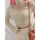 Cream Knit Cropped Sweater in Striped Cable Knit Fabric - Cosparty