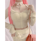 Cream Knit Cropped Sweater in Striped Cable Knit Fabric - Cosparty