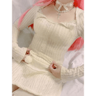 Cream Knit Cropped Sweater in Striped Cable Knit Fabric - Cosparty