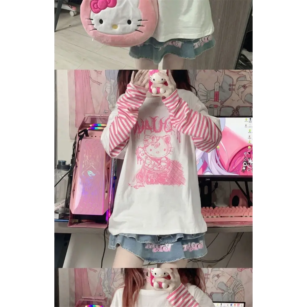 Creepy Cute Hello Kitty Long Sleeve Sweater with Satisfaction Guarantee - top