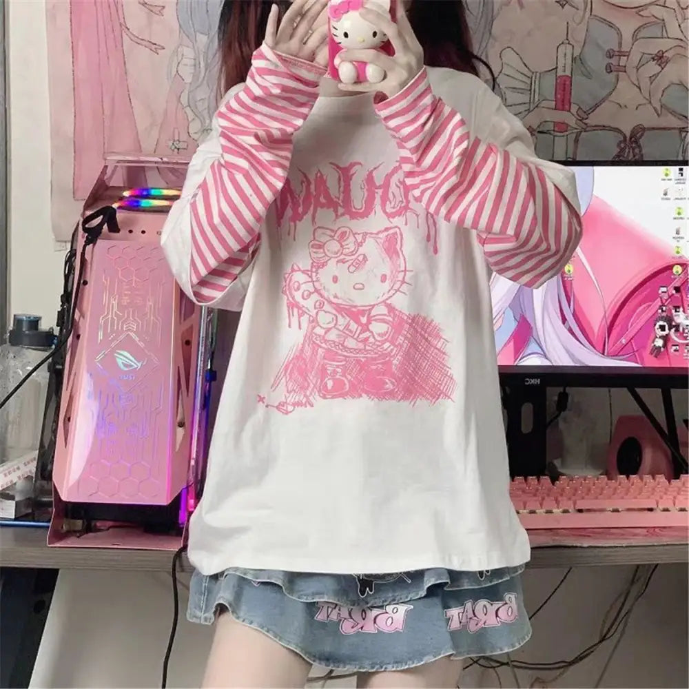 Creepy Cute Hello Kitty Long Sleeve Sweater with Satisfaction Guarantee - top