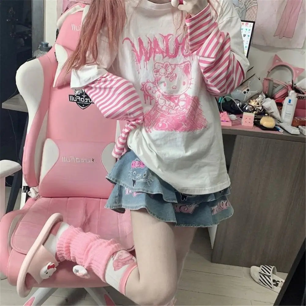 Creepy Cute Hello Kitty Long Sleeve Sweater with Satisfaction Guarantee - top