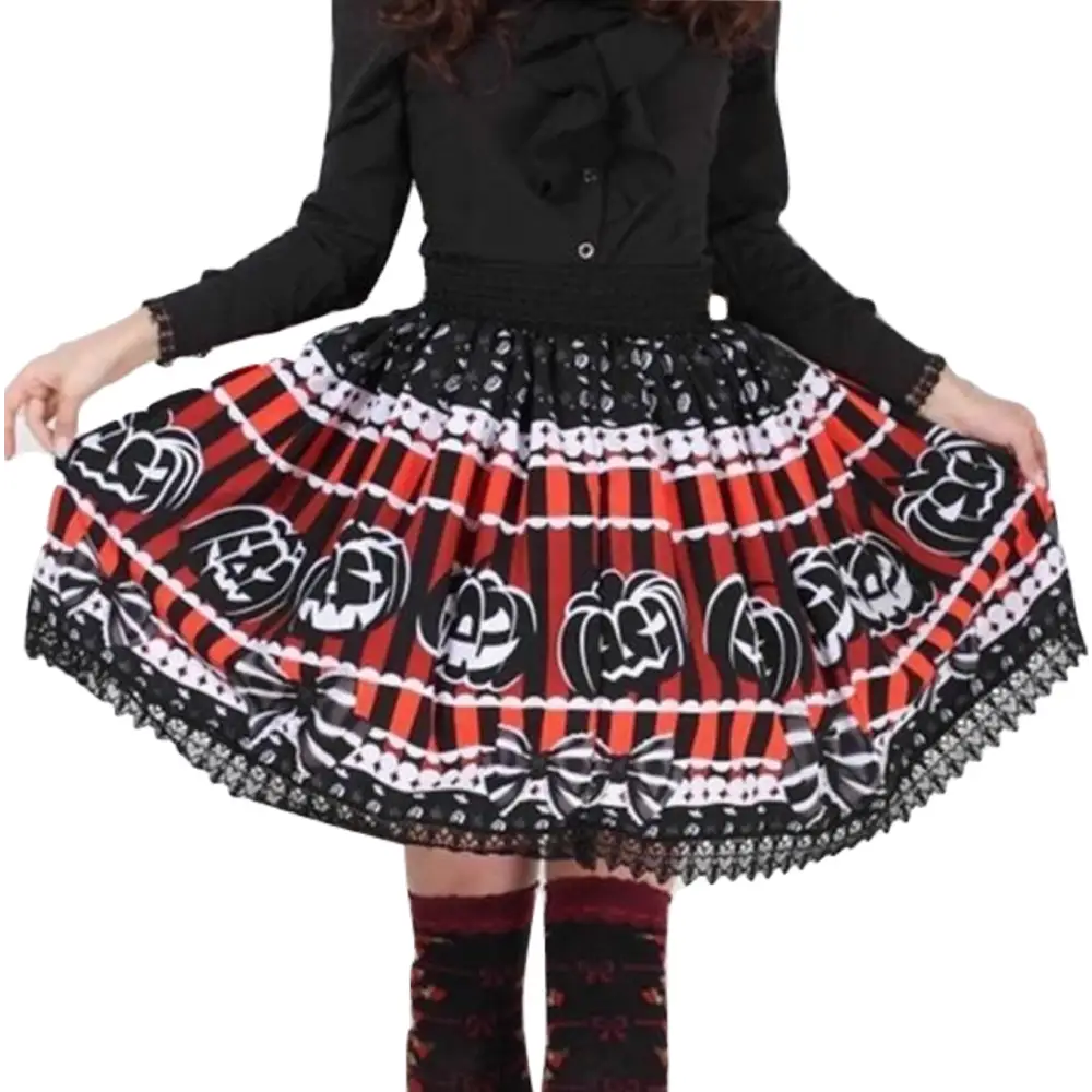 Creepy Cute Jack-o-Lantern Pumpkin Skirt for Year-Round Wear - Skirts