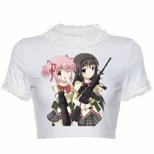 Manga Succubus Crop Top - Machine Gun Girls / S - anime, anime girl, girls, crop, crop shirt