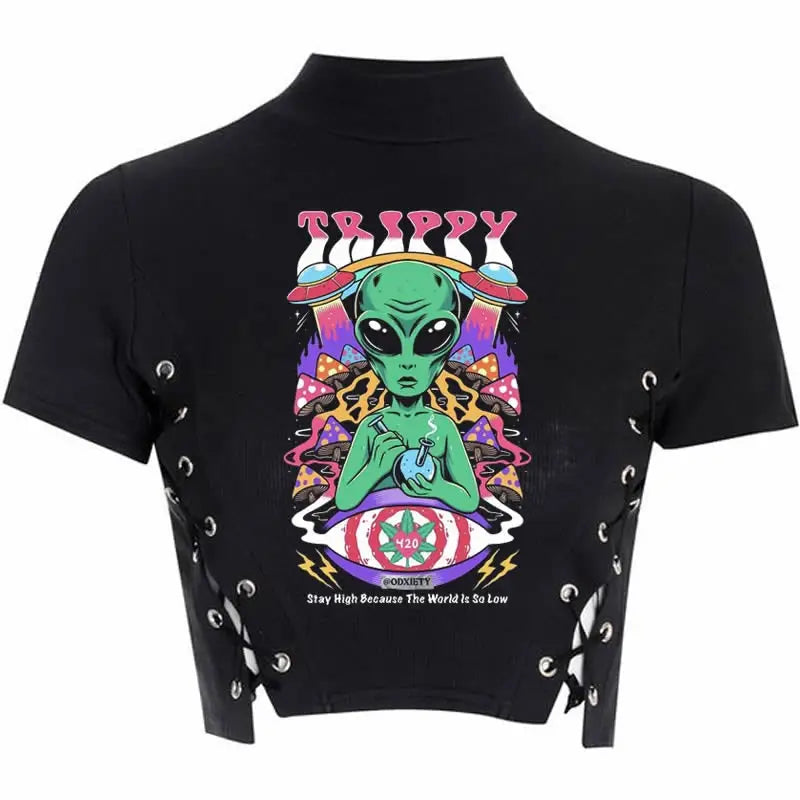 Manga Succubus Crop Top - Trippy Alien / S - anime, anime girl, girls, crop, crop shirt