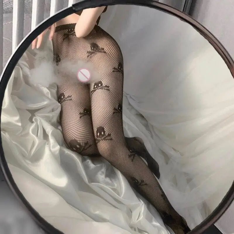 Creepy Cute Skull and Crossbone Fishnet Tights for Halloween - Cosparty