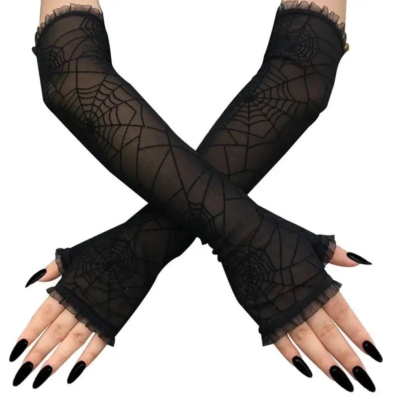 Creepy Cute Spider Web Fishnet Gloves for Gothic Styling - Cosparty