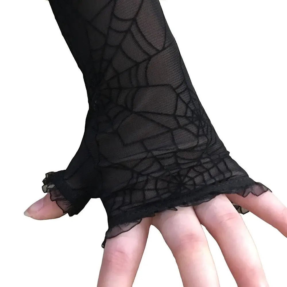 Creepy Cute Spider Web Fishnet Gloves for Gothic Styling - Cosparty
