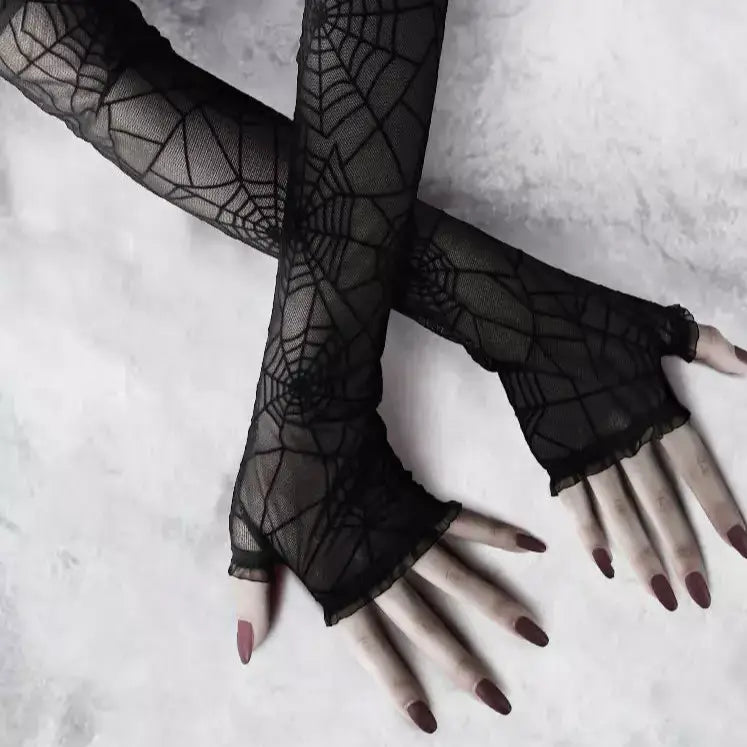 Creepy Cute Spider Web Fishnet Gloves for Gothic Styling - Cosparty