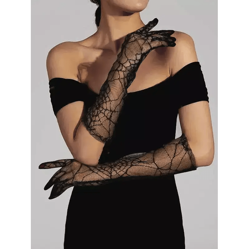Creepy Cute Spider Web Fishnet Gloves for Gothic Styling - Cosparty