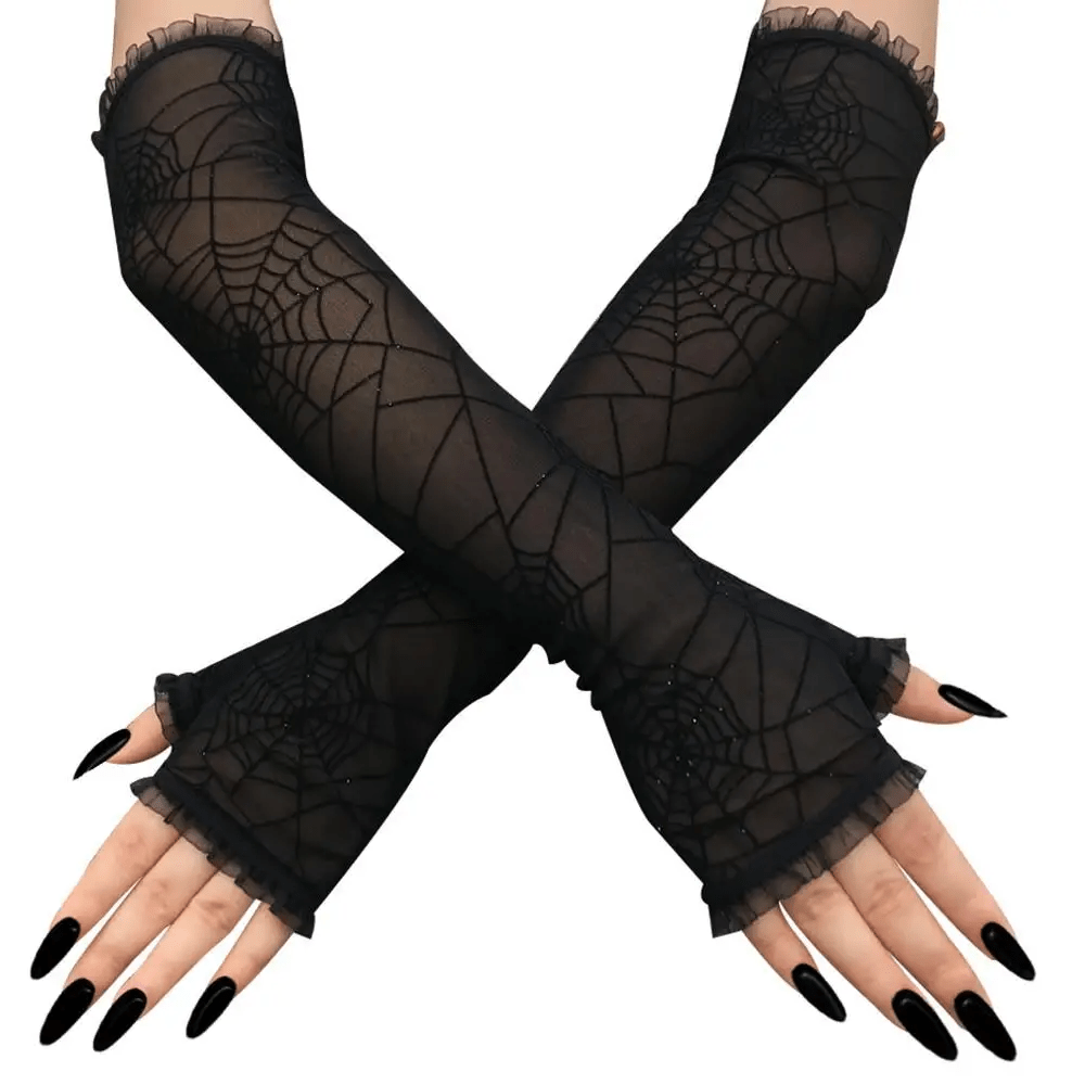 Creepy Cute Spider Web Fishnet Gloves for Gothic Styling - Cosparty