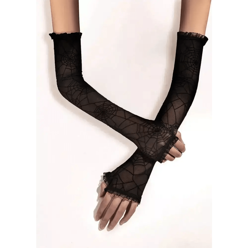 Creepy Cute Spider Web Fishnet Gloves for Gothic Styling - Cosparty