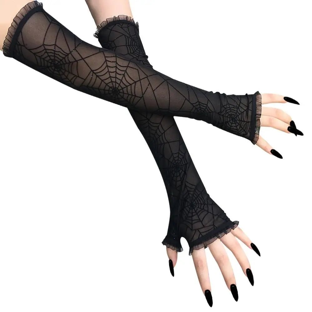 Creepy Cute Spider Web Fishnet Gloves for Gothic Styling - Cosparty