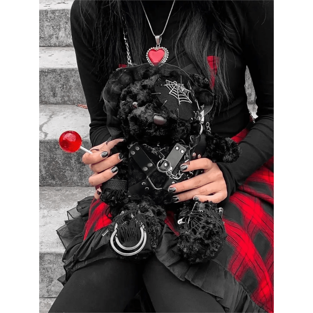 Creepy Cute Teddy Bear Messenger Bag in Gothic Style - Cosparty